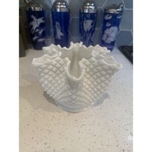 Westmoreland English Hobnail 7 1/2" Milk Glass Handkerchief Vase Mid Century